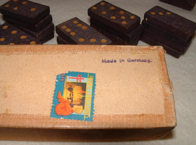 German Wood Domino Set in Box, Circa 1940's