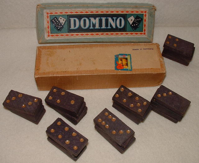 German Wood Domino Set in Box, Circa 1940's