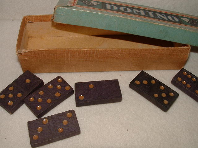 German Wood Domino Set in Box, Circa 1940's