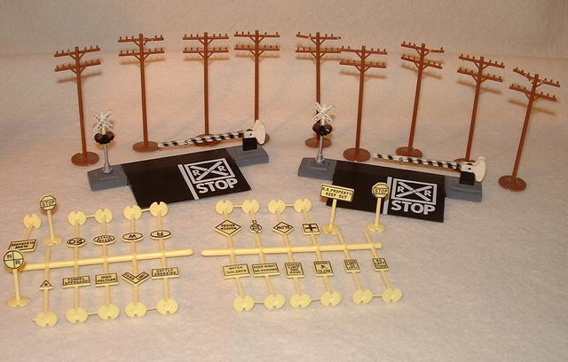 Vintage HO Gauge Bachmann Steel Train Track, Signs, & Telephone Poles