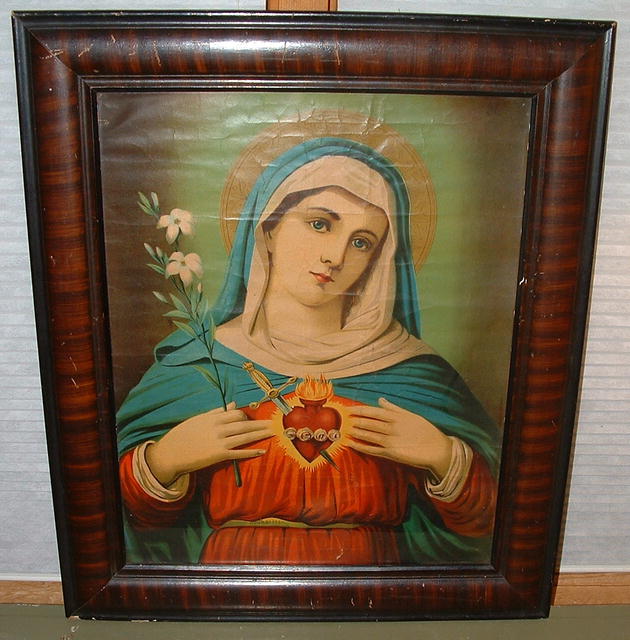 Antique Framed Mary of the Sacred Heart Traditional Catholic Print