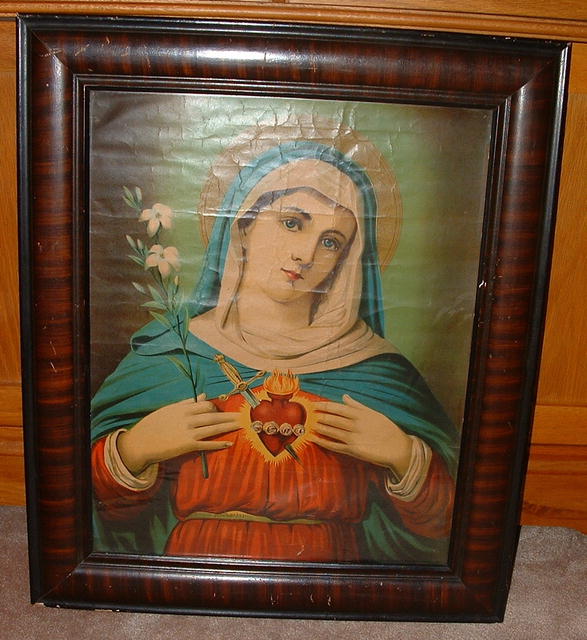 Antique Framed Mary of the Sacred Heart Traditional Catholic Print