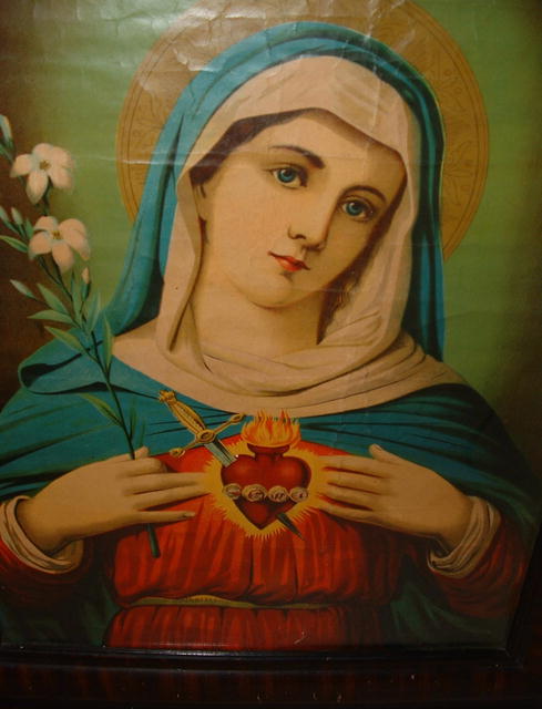 Antique Framed Mary of the Sacred Heart Traditional Catholic Print