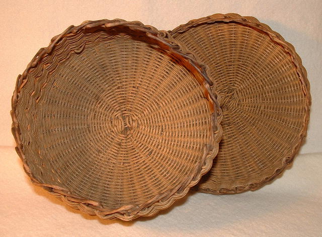 Vintage / Antique Round Covered Basket with Ring Handle
