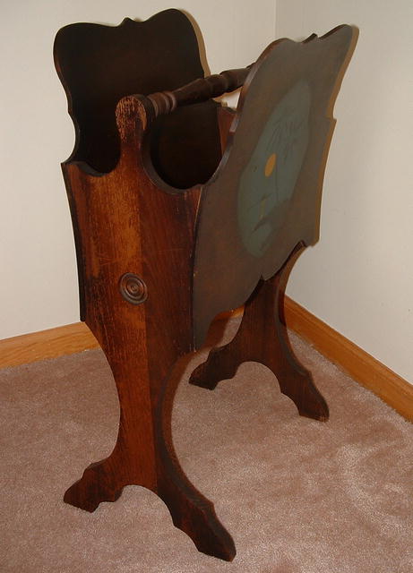 Antique Wood Magazine Stand with Tropical Stencil