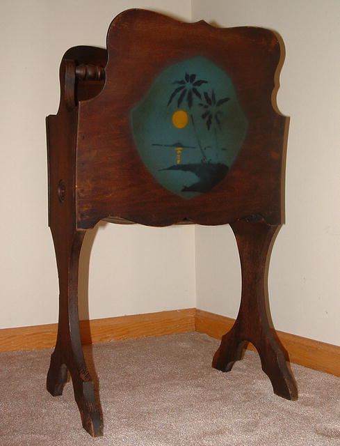 Antique Wood Magazine Stand with Tropical Stencil