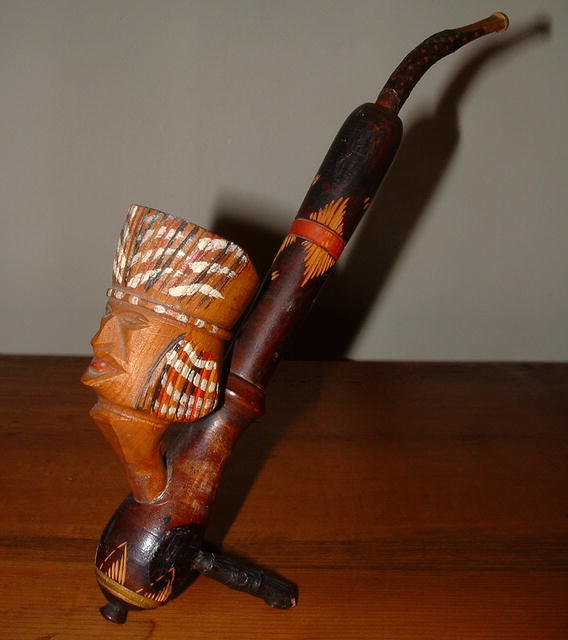 Vintage Hand-Carved Wooden Indian Head Pipe