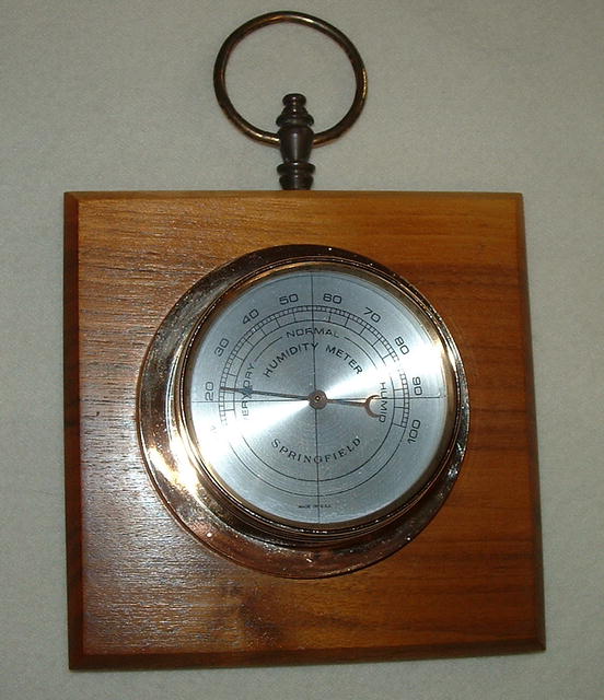 Vintage Springfield Humidity Meter on Hardwood Plaque