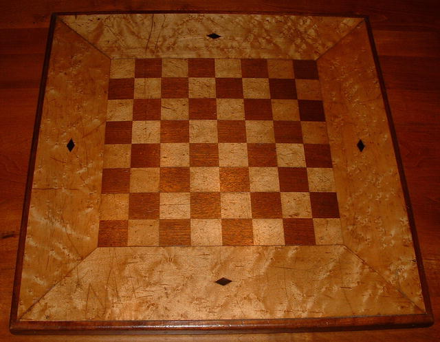 Antique Hand-Made Inlaid Birdseye Maple Chess Board