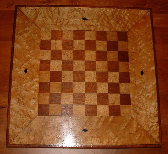 Antique Hand-Made Inlaid Birdseye Maple Chess Board