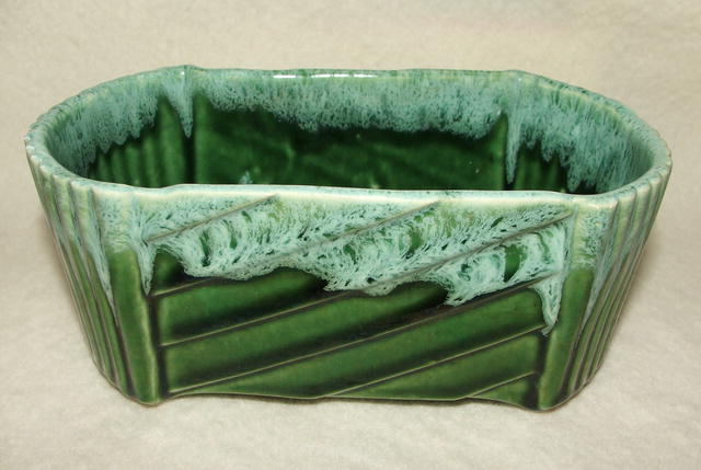 Vintage UPCO Pottery Green Drip Glaze Planter