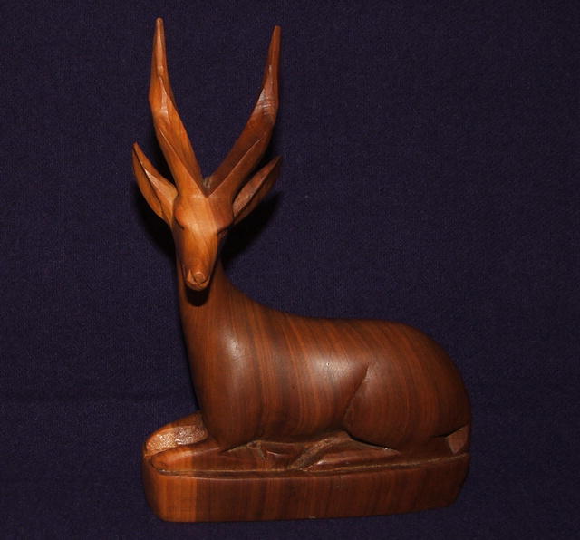 Mid-Century Carved Wood Antelope Sculpture
