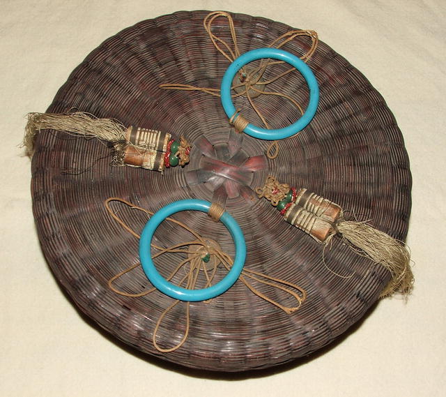 Large Antique Chinese Sewing Basket Filled With Buttons