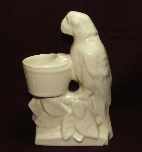 Vintage / Antique McCoy White Glazed Pottery Parrot Planter