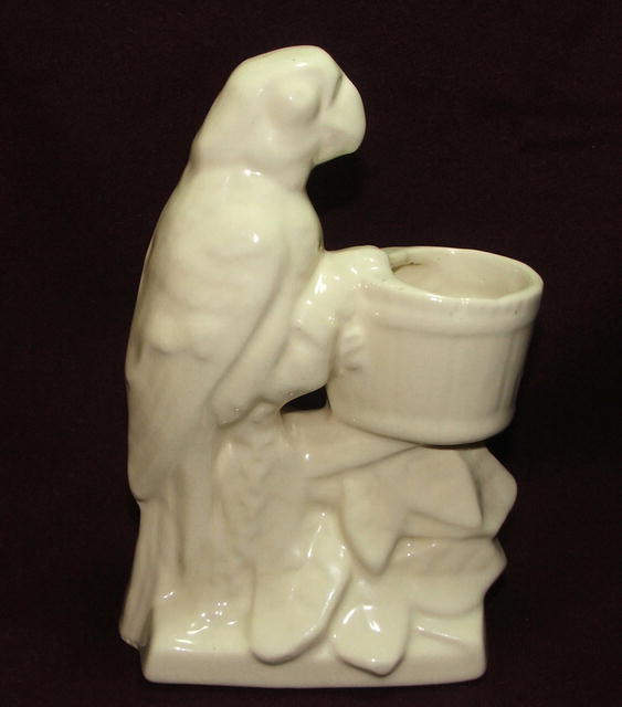 Vintage / Antique McCoy White Glazed Pottery Parrot Planter