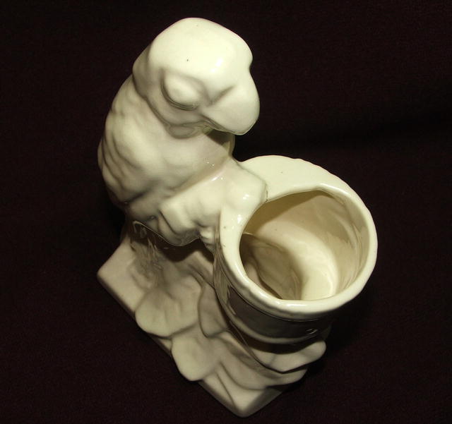 Vintage / Antique McCoy White Glazed Pottery Parrot Planter