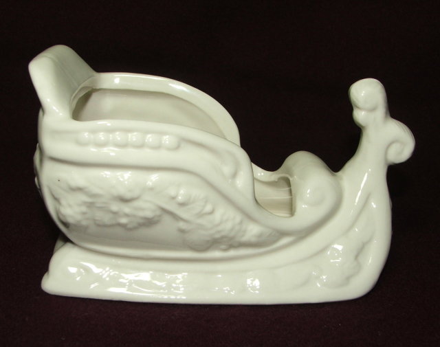Vintage / Antique White Glazed Pottery Sleigh Planter