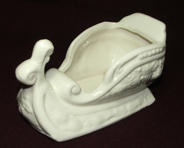 Vintage / Antique White Glazed Pottery Sleigh Planter