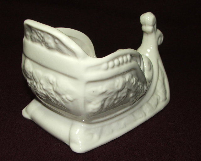 Vintage / Antique White Glazed Pottery Sleigh Planter