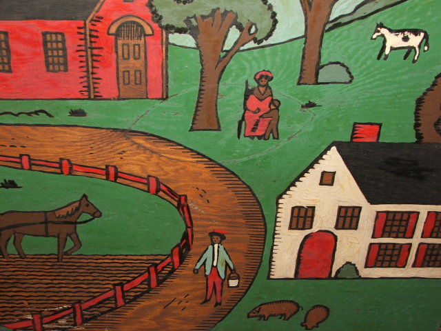 Vintage Folk Art Farm Painting on Wood