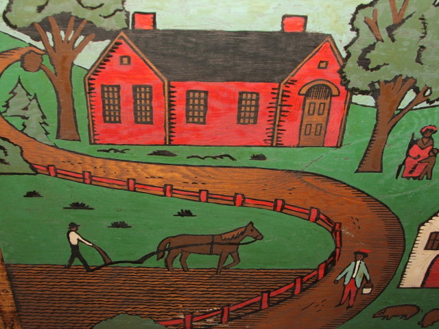 Vintage Folk Art Farm Painting on Wood