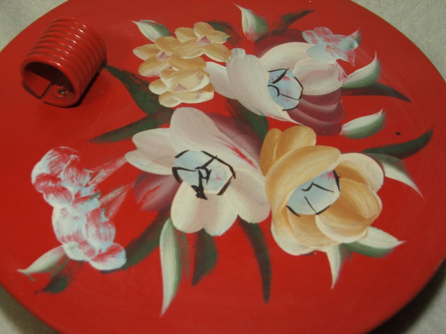Vintage Orange Tole Painted Metal Silent Butler