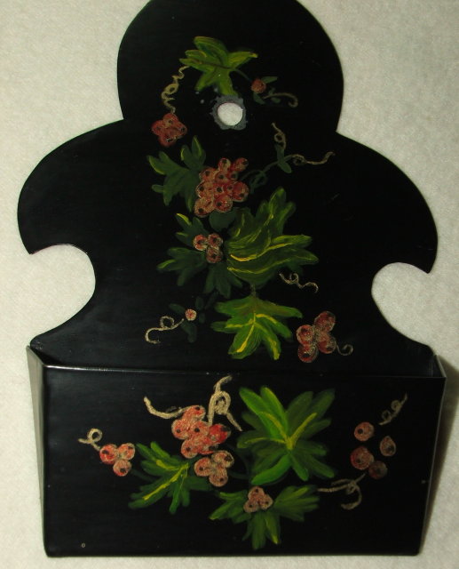 Vintage / Antique Tole Painted Metal Wall Pocket