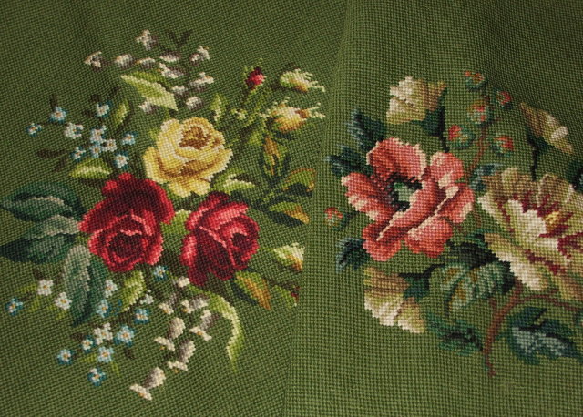 Set of 7 Floral & Green Needlepoint Seat Covers