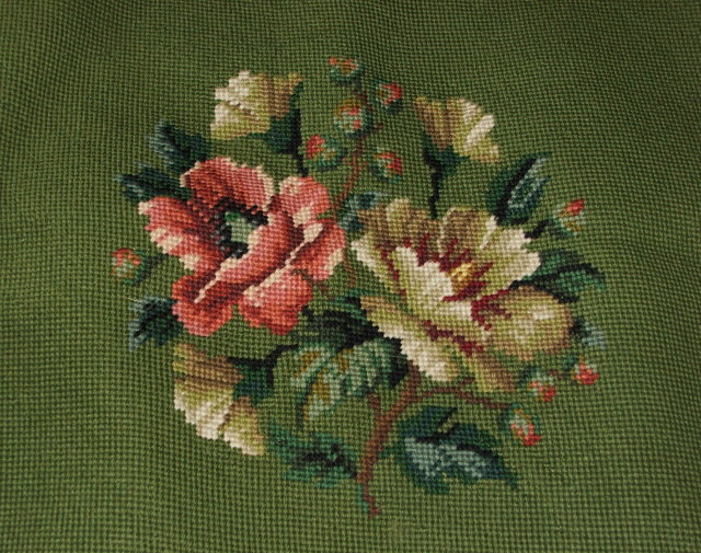 Set of 7 Floral & Green Needlepoint Seat Covers