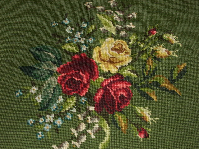 Set of 7 Floral & Green Needlepoint Seat Covers