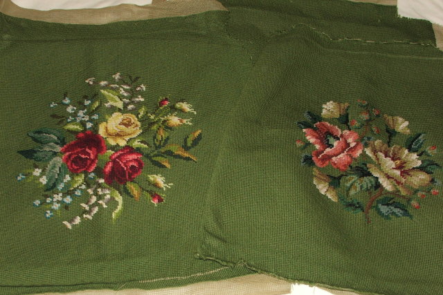 Set of 7 Floral & Green Needlepoint Seat Covers