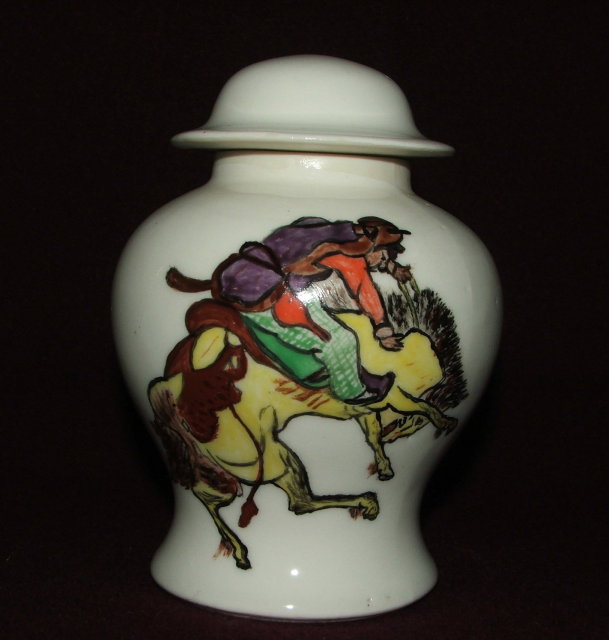 Vintage Ginger Jar With Handpainted Warrior and Horse