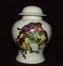 Vintage Ginger Jar With Handpainted Warrior and Horse