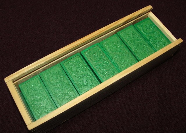 Vintage Green Domino Set in Wood Box From Germany