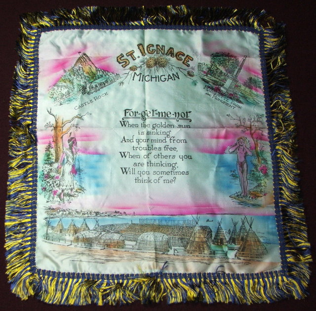 1950s Vintage St. Ignace Michigan Souvenir Pillow Sham
