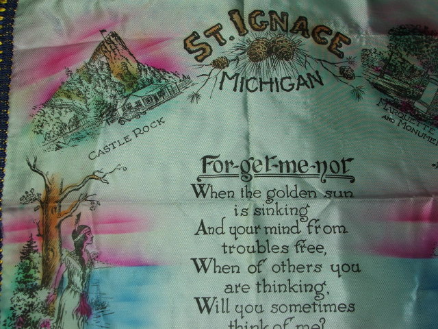 1950s Vintage St. Ignace Michigan Souvenir Pillow Sham