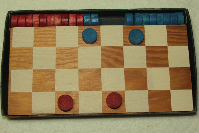 Vintage 1940's Pocket Size Wooden Checkers Set in Box