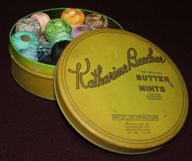 Vintage Katherine Beecher Butter Mints Tin / Vintage Tatting-Crochet Thread