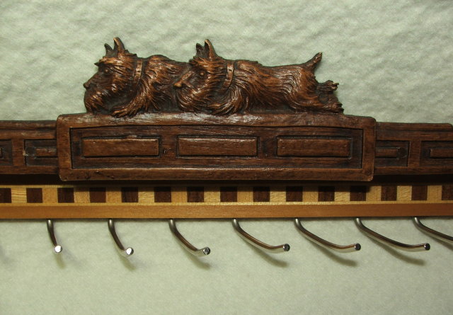 Vintage Scottie Dogs and Wood Marquetry Tie Rack