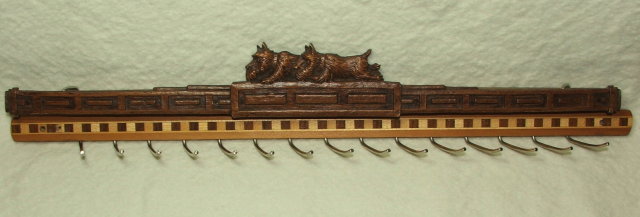 Vintage Scottie Dogs and Wood Marquetry Tie Rack