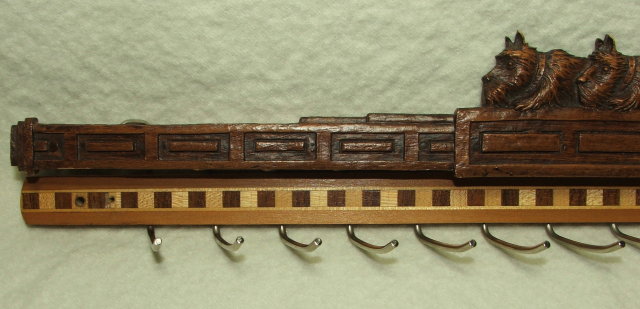 Vintage Scottie Dogs and Wood Marquetry Tie Rack