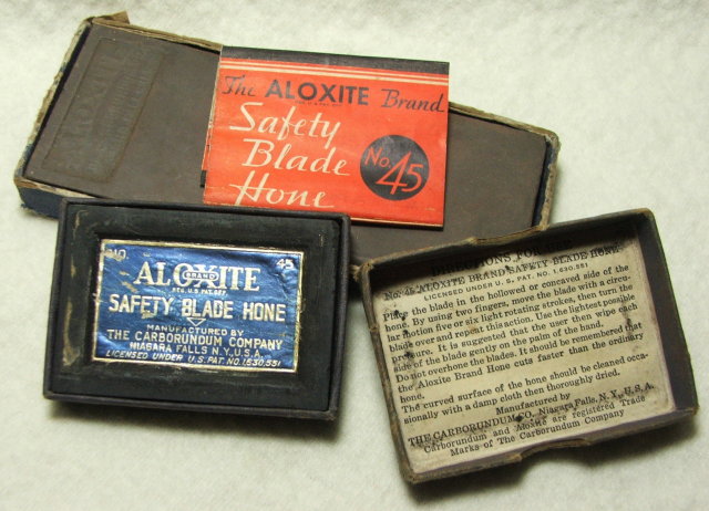 1934 Carborundum Co Aloxite Safety Blade Hone, Box, Sharpening Stone