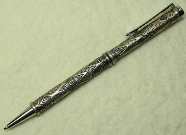 Vintage Embossed Pewter Pen Set in Natural Wood Case
