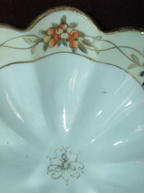 Nippon Noritake Fluted Nut Dish - Peach and Cream Blossoms
