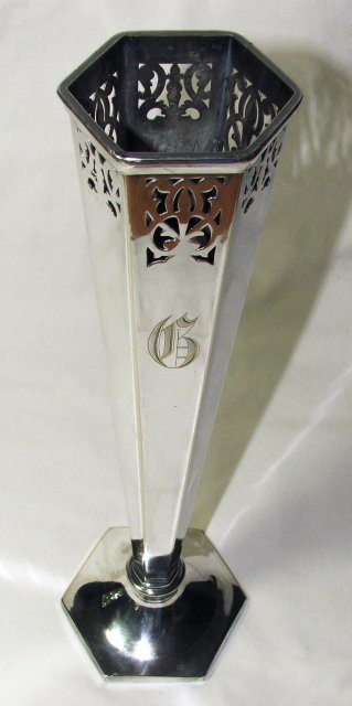 Vintage / Antique Sheffield Pierced Silver Metal Vase