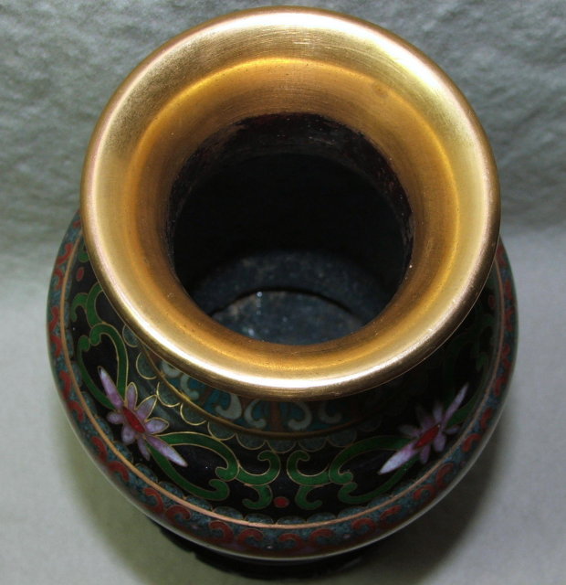 Asian Cloisonne Dragon & Bird Vase on Stand