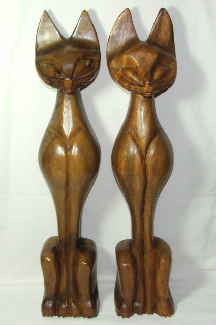Antique Carved Mahogany Eqyptian Cat Figures