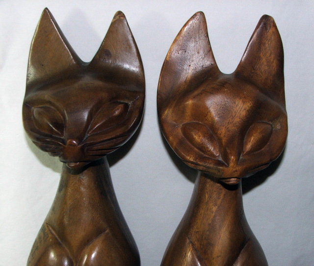 Antique Carved Mahogany Eqyptian Cat Figures