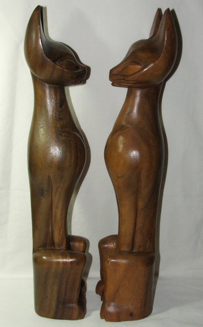 Antique Carved Mahogany Eqyptian Cat Figures