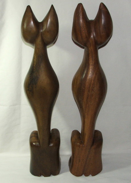 Antique Carved Mahogany Eqyptian Cat Figures